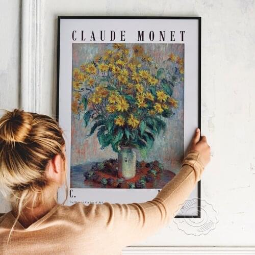 Claude Monet Exhibition Poster, Jerusalem Artichoke Flowers Canvas Painting, French Painter Monet Impressionism Home Wall Decor
