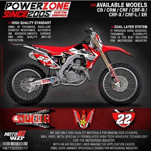 PowerZone Custom Team Graphics Backgrounds Decals 3M Stickers Kit For HONDA CRF250R 2014-2017 CRF450R 2013-2016 117