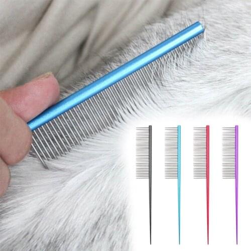 Dropshipping Pet Cat Dog Fine Tooth Comb Professional Hair Beauty Brush for Cat Dog Stainless Steel Long Handle Comb Supplies