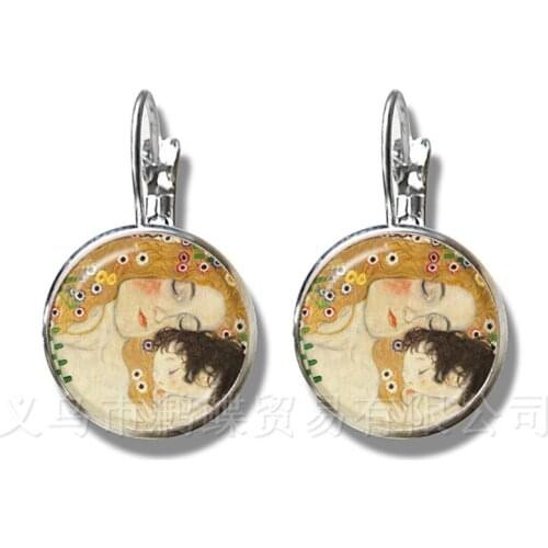 Mothers Day Earrings Gustav Klimt The Kiss Art Jewelry Silver Plated Stud Earrings For Women Girls Wonderful Gift