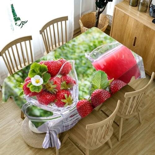 3d fresh strawberry pattern tablecloth thickened water-washable polyester dustproof rectangular round tablecloth