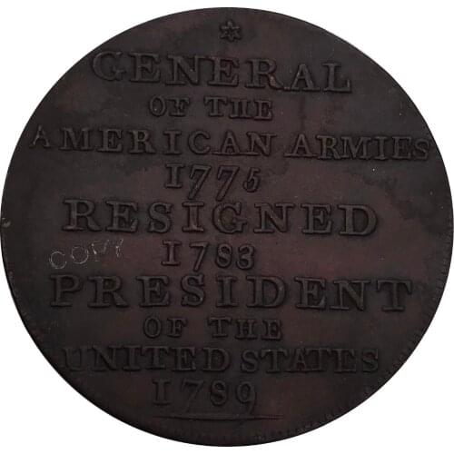 United States 1792 Washington Born Virginia Cent General of the Armies Reverse undated Baker 60 Plain Edge Red Copper Copy coins