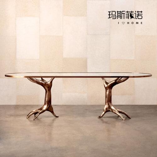 Modern light luxury designer Hotel villa living room glass brass palm tea table art decorative porch table