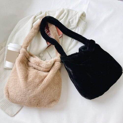 Vintage Heart Pattern Shoulder Bags Casual Plush Pure Color Handbag Winter All Match Underarm Bags Shopping Supplies