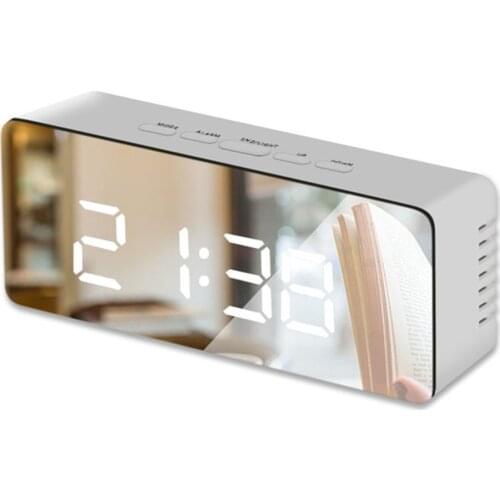 LED Mirror Electronic Alarm Clock Digital Snooze Table Clock Wake Up Light Electronic Time Temperature Display Clock Decoration