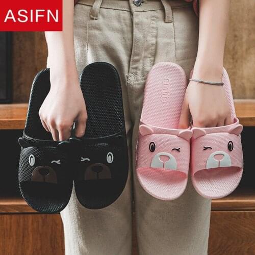 ASIFN Summer New Cute Bear Slippers Women Non-slip Indoor Ladies Slides Home Couples Household Zapatos De Mujer Soft Bottom