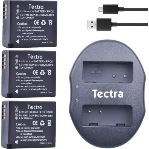 Tectra 3Pcs DMW-BLG10 DMW-BLE9 BP-DC15 BPDC15 Battery + USB Dual Charger for Panasonic Lumix GF6,GX7,GX80,GX85,GX7 Mark II,LX100
