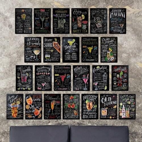 Vintage Metal Cocktail Tin Sign Plaque Bar Restaurant Decoration Wall Decor for Club Man Cave Retro Metal Posters Iron Painting