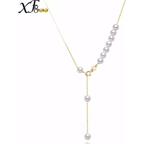 XF800 Brand 45cm AU750 18K Yellow Gold Pearl Jewelry Round Shape Pearl Necklace for Engagement X234