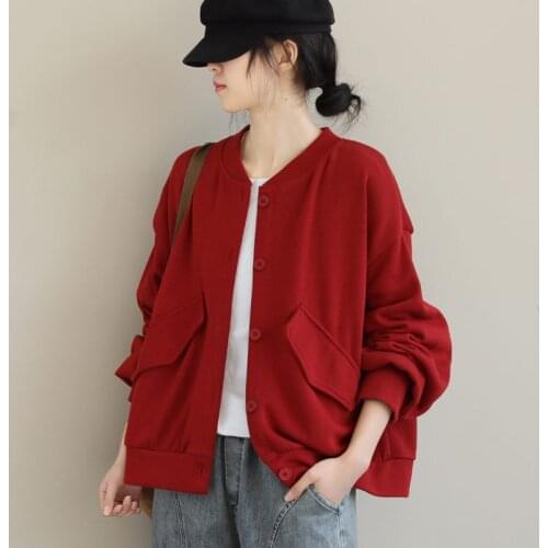 Loose Literary Artistic Long Sleeve Short Jacket Spring New Solid Color Stand Up Collar All-Match Casual Top Women Coat zh294