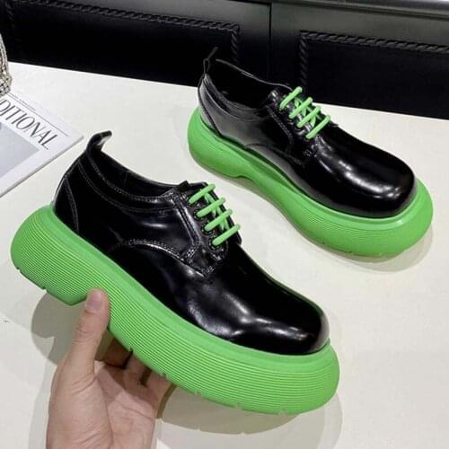 British Style Chunky Platform Boots Women 2021 Lace Up Patent Leather Ankle Boots Woman Round Toe Thick Bottom Shoes Lady