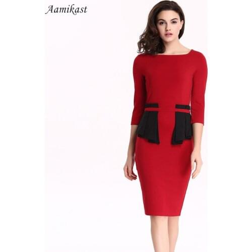 Women Dresses Hot Sale Elegant Square Collar Patchwork Three Quarter Sleeve Casual Party Vintage Business Dresses S_ XXXL