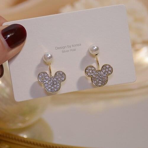 14K Real Gold Elegant Cute Mouse Stud Earrings for Women AAA Cubic Zircon Delicate Jewelry Pearl Earrings