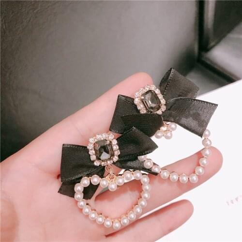 Love Heart Drop Earrings Simulated Pearls Velvet Bow Dangle Earring Romantic Earrings Fashion Jewelry for Women Girl