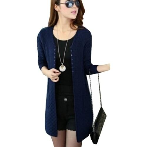 Long Cardigan Female 2018 Spring Autumn Knitted Women Long Sleeve Cardigan Winter Sweater Women Yellow Black Blue PZ178