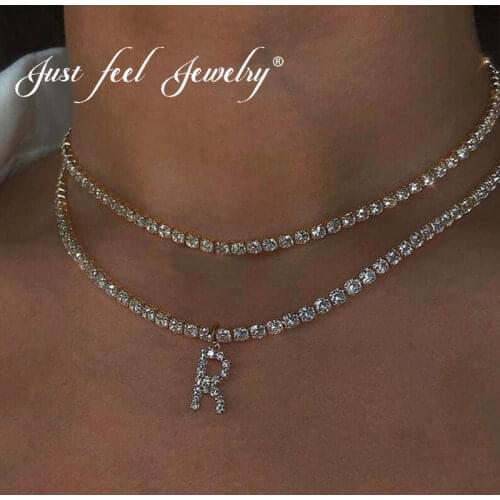 JUST FEEL Creative Crystal Letter Choker Necklace for Women Shining Rhinestone Chain Necklace Creative Statement Jewelry Gift