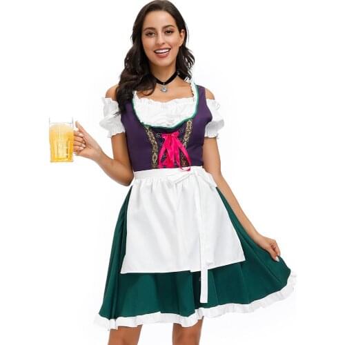 Women Traditional Oktoberfest Dirndl Bavaria Beer Girl Maid Dress Costume