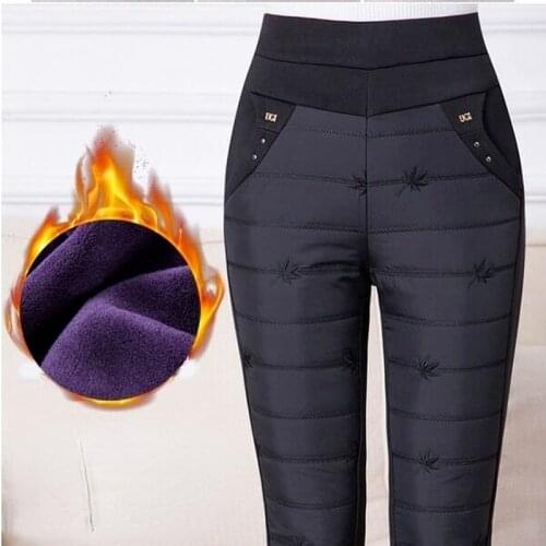 Winter Embroidery Trousers Women Fashion Down Cotton Warm Velvet Pants Mom Wear Thick Pencil Pants Large Size Sweatpants Y132