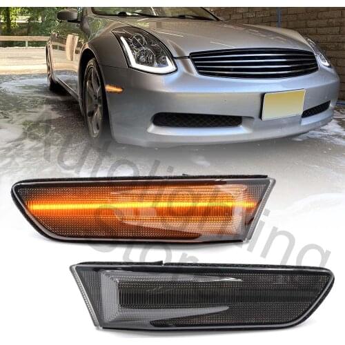 2pcs Amber Led Front Bumper Side Marker Lights Turn Signal Indicator Lamp For 2003-2007 Infiniti G35 Coupe Nissan Skyline V35