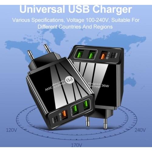 3USB QC3.0 + PD 20W Fast Charging Mobile Phone Charger US Standard European Standard British Standard Charger Electrical Sockets