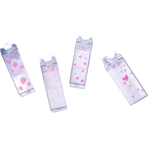 4Pcs Water Bottle Milk Storage Sakura-Print Strawberry-Print Sports Drinking Clear Cup For Home School Office