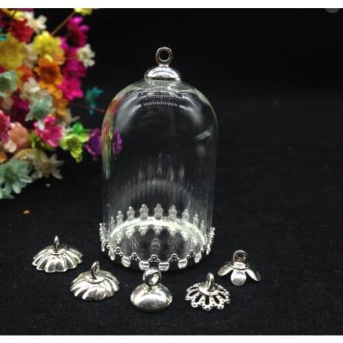 5sets/lot 38*25mm silver plated Transparent Large Dome Cloche Glass Bottle Pendant, glass tube necklace, glass vials jewelry