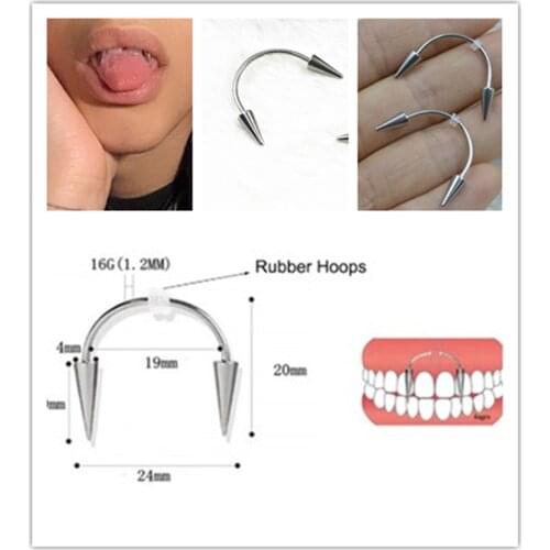 50pcs Surgical Steel Cone Teeth Decoration Jewelry Vampire Tooth Piercing Dental Hoop Helix Piercing 16g~1.2mm