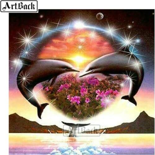 5d diy diamond painting dolphin heart picture full square 3d rhinestone diamond embroidery mosaic home decoration FI20