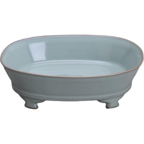 Jingdezhen antique porcelain (song Ru kiln blue glaze open piece quadruped Narcissus basin) folk collection