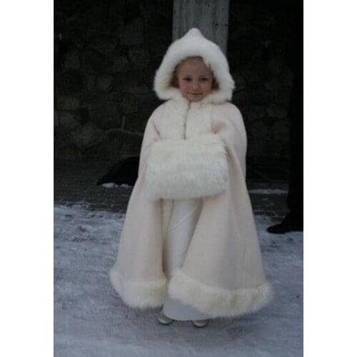 Free Shipping Wedding Flower Girls Capes Wedding Party Flower Girl faux fur stole Ivory Wraps Cap Little Girl Wraps