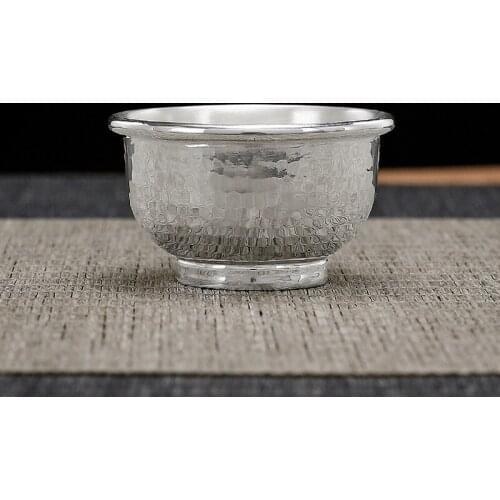 Sterling Silver Teacup 999 Handmade Hammered Household Tea Ceremony Chinese Kung Fu Sterling Silver Wine Small Tea Cup