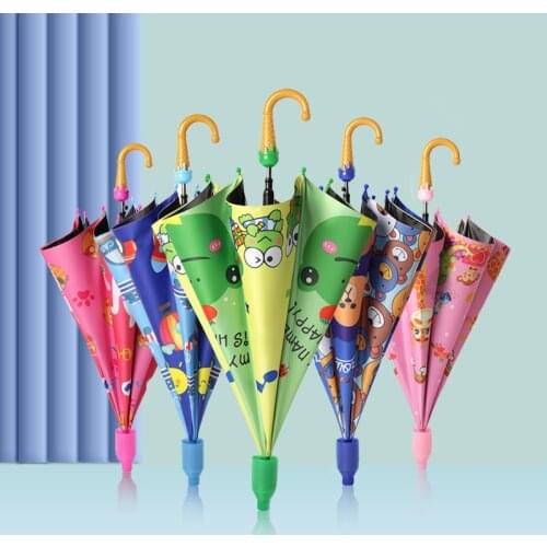 Childrens Umbrella Windproof Portable Folding Long Handle Black Rubber Kindergarten Pupils Sunshade Rain Umbrella Parasol Cover