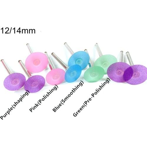 100pcs Dental Composite Veneer Shaping Polishing Disc Wheel Mandrel 12/14mm 4Colors