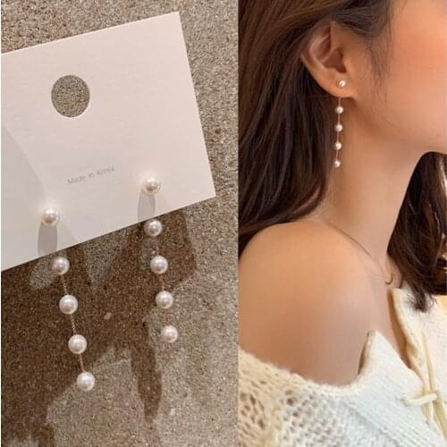Trend Simulation Pearl Long Earrings for women Moon Star Flower Rhinestone Wedding Pendant Earrings 2021 Fashion Korean Jewelry
