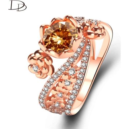 DODO Luxurious 7Mm Champagne AAA Zircon Princess Wedding Rings Women Flowers Design Rose Gold Color Fine Jewelry Anillos Dm133