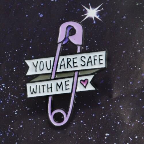 Purple Paper Clip Love Ribbon Heart You Are Safe With Me Enamel Pin Jeans Backpack Badge Brooch Friends Kids Family Gifts