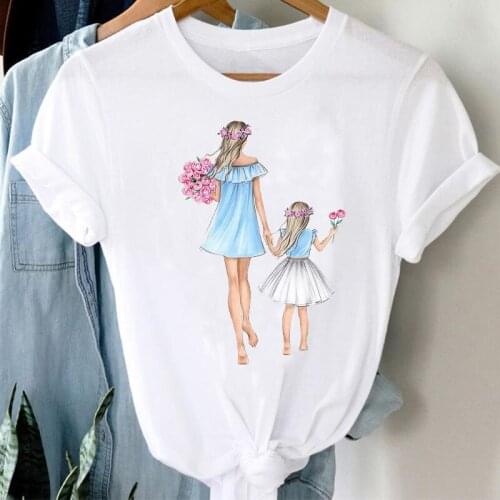 T-shirts Women Watercolor Flower Daughter Mom Mother Mama Fashion Clothes Graphic Tshirt Top Lady Print Female Tee T-Shirt