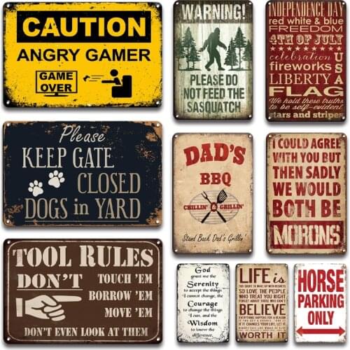 Tool Rules Tin Metal Wall Decoration Vintage Caution Angry Gamer Tinplate Metal Sign Restroom Plaque Door Signs Game Room Decor