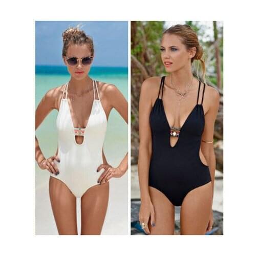 Black White floral prints Sexy halter neck swimsuit high waist swimwear women bathing suit monokini water sport beach shirt