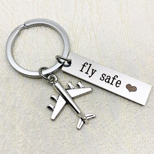 Pilot Gift Fly Safe Keychain Traveling Keychain Flight Attendant Gift Boyfriend Husband Gifts Key Ring