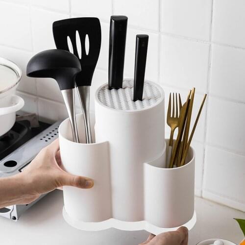 Multi-Function Utensil Holder Knife Block PP Flatware Drainer Storage Box Spoon Fork Kitchen Organizer Rack