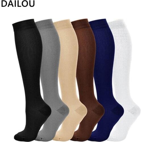 Soft Nylon Knee High Compression Socks Outdoor Sports Solid Color Long Socks Anti-Fatigue Relieve Pain Simple Compression Socks