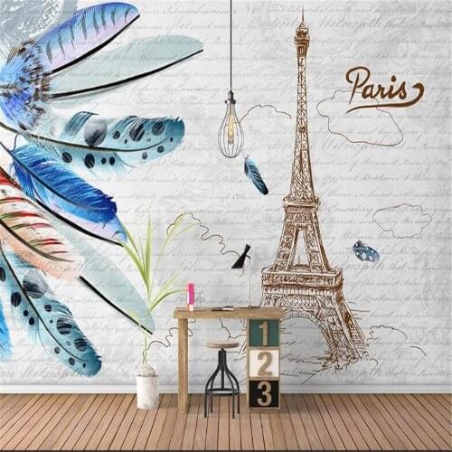 Milofi custom large wallpaper mural modern minimalist nordic feather eiffel tower retro background wall