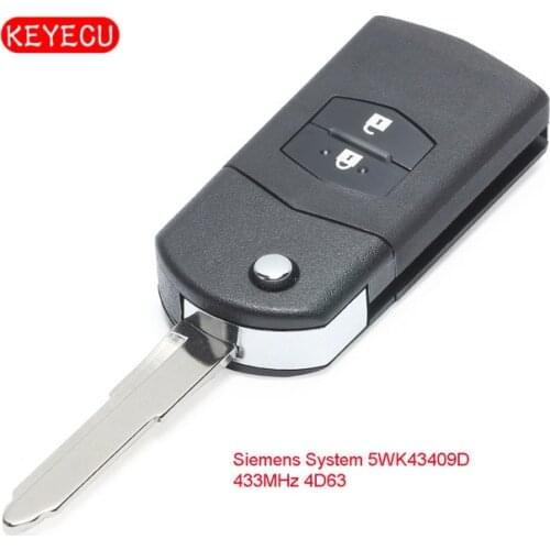 Keyecu Upgraded Flip Remote Car Key Fob 2 Button 433MHz 4D63 for Mazda 2 DE series 2012-2014 P/N: Siemens System 5WK43409D/E/F