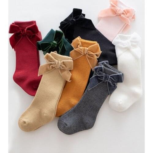 Autumn winter new baby girls socks velvet big bow cotton warm cute fashion princess long tube Toddler Infant baby girl socks