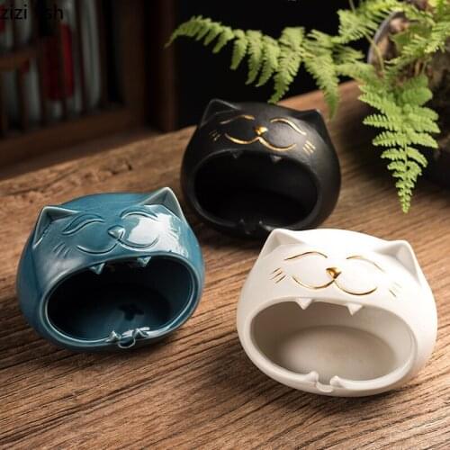Black/white/blue Cartoon Cat Ceramics Ashtray Portable Anti-fly Ash Animal Ashtray Household Decoration Sundries Key Storage Box