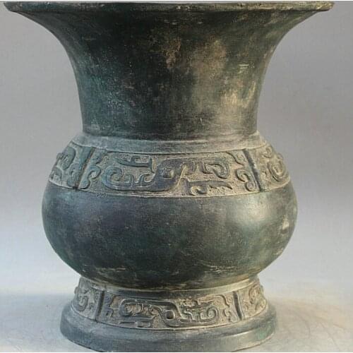 Song voge gem S2173 13" Old Chinese dynasty Bronze Folk circular water vessel kettle Pot Jar Crock