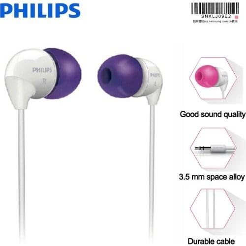 Philips SHE3501 In-Ear Earphone Flat Head Earbuds 3.5mm Wired Super Bass Earphones for Samsung Huawei LG Official Certification