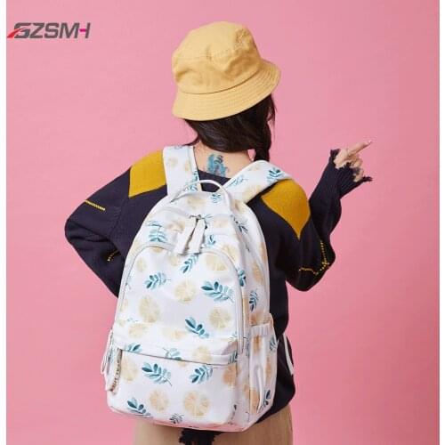 Girls Backpack White Lemon Printing Schoolbag Embroidery Ribbons Large University Women Designer Bag College Supplies Laptop Bag
