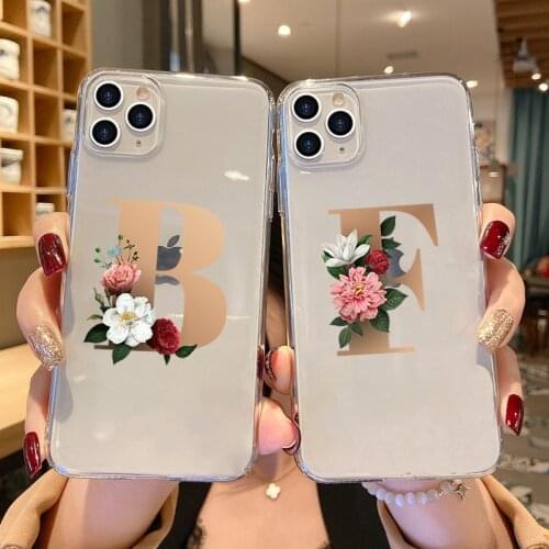 26 English Name Letters Initial Soft Silicone Phone Case For iphone 11 Pro XS Max X XR 7 8 Plus SE2020 6 6s Custom Flower cover